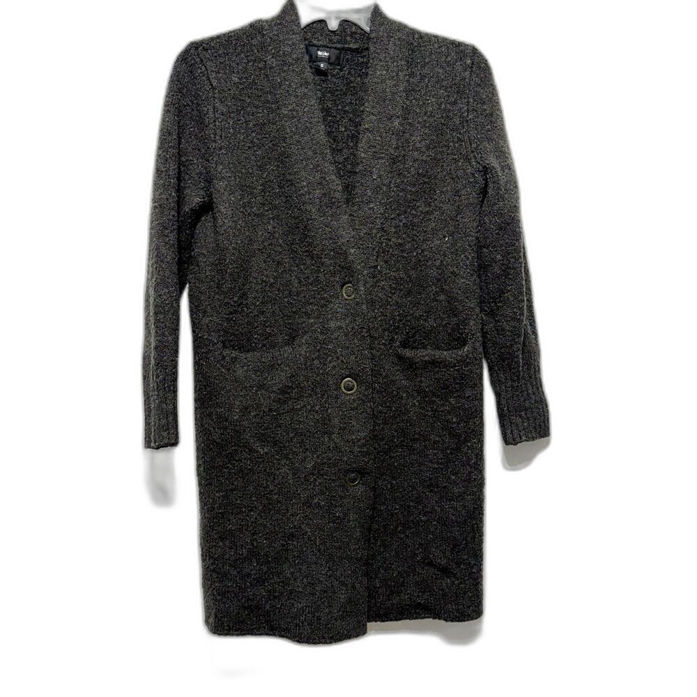 Mossimo Cardigan Sweater Wool Blend Chunky Knit Long Length Gray Womens sz Small